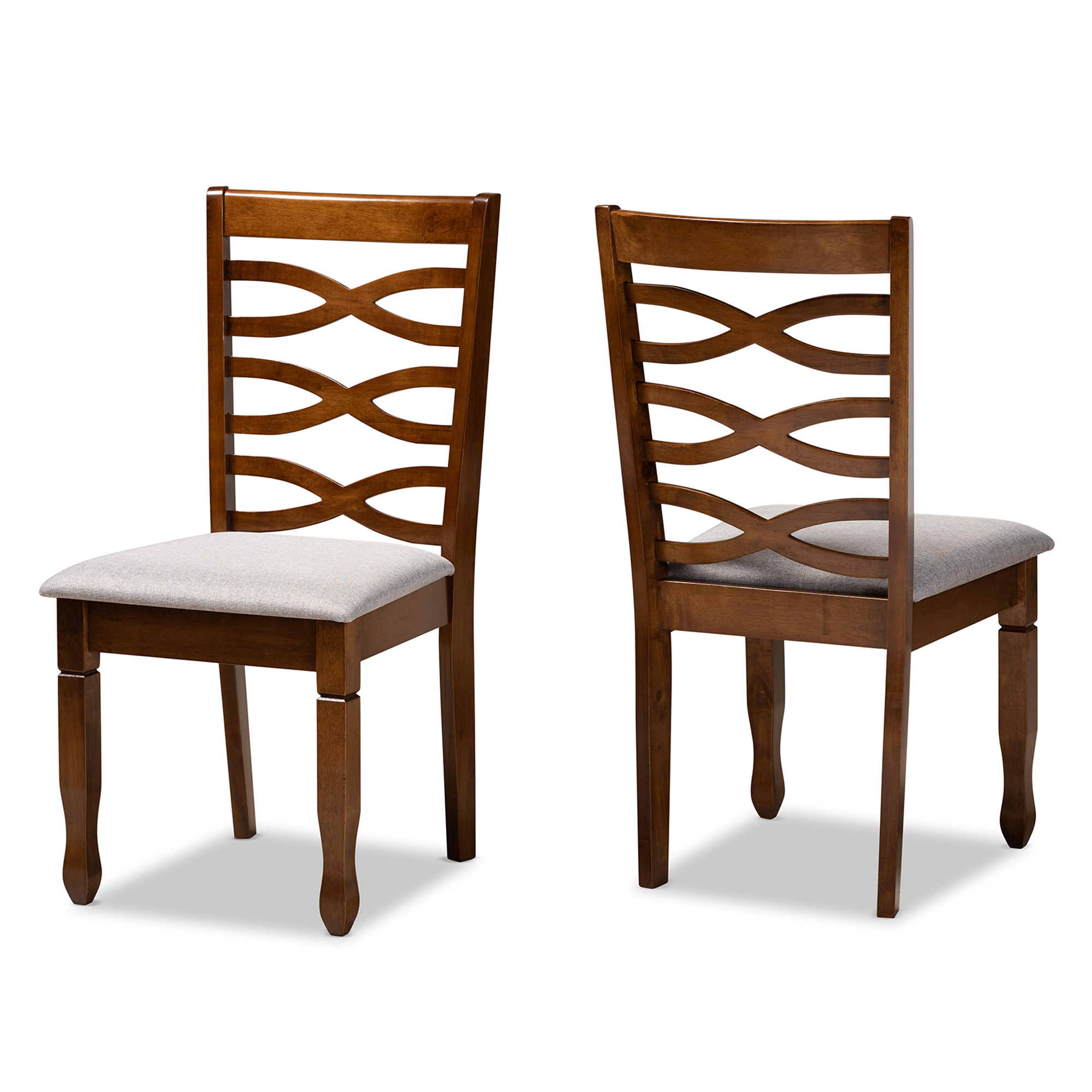 Baxton Studio Lanier Modern and Contemporary Grey Fabric Upholstered and Walnut Brown Finished Wood 2-Piece Dining Chair Set